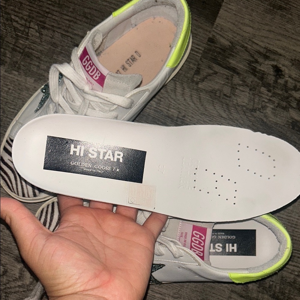 Golden Goose White and Green Sneakers with Distress Appeal Luxury Sneakers Sz 37 - Picture 10 of 11